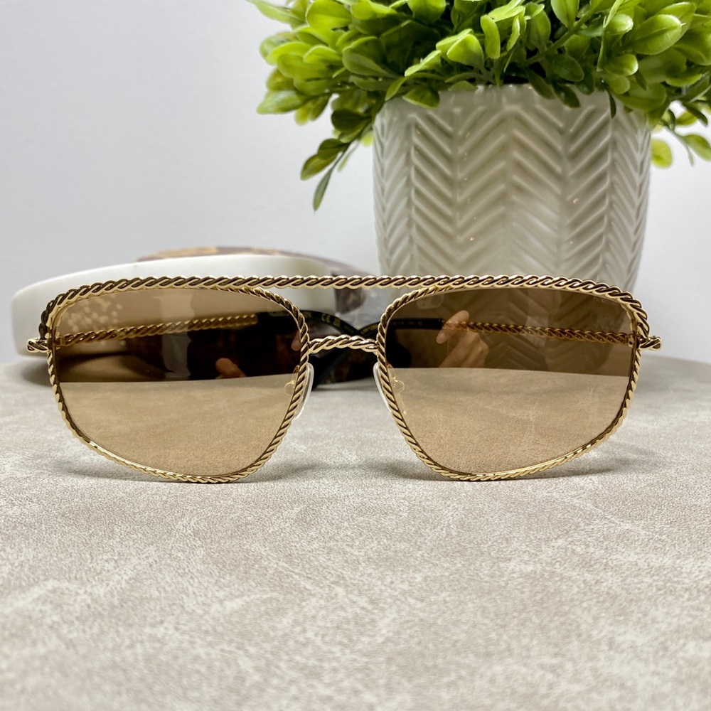 Lanvin 58mm Navigator Sunglasses Gold-tone Metal Frame Brown Lens | New in Case